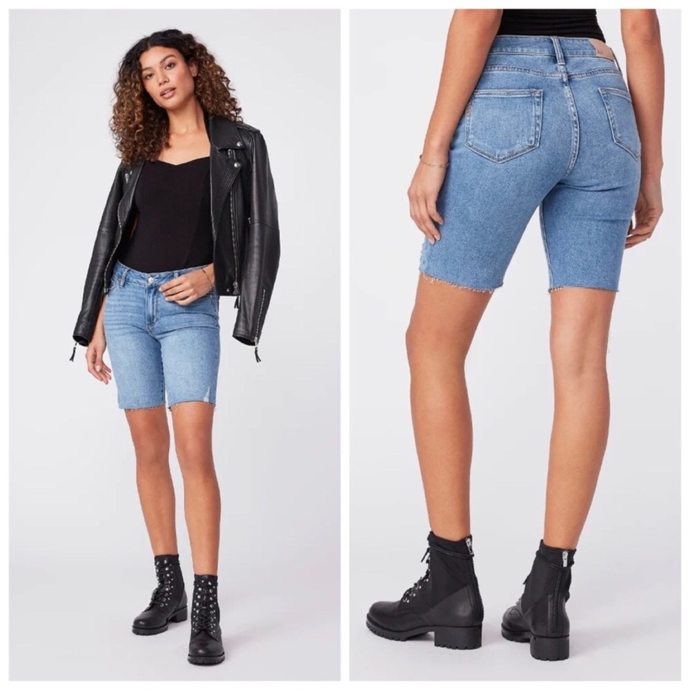 PAIGE Jax Knee Cut Off Short Martina Distressed Mid Rise 26 NWT